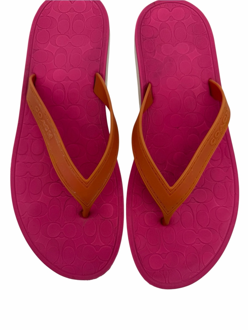 Coach Pink Orange Rubber Flip Flops Signature Logo Thong Sandals Women’s 9B